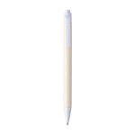Stylo en carton de lait avec détails colorés et encre bleue couleur blanc première vue