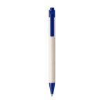 Stylo en carton de lait avec détails colorés et encre bleue couleur bleu ultramarine première vue