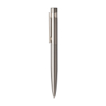 Stylo tournant en acier inoxydable recyclé, encre bleue couleur argenté troisième vue