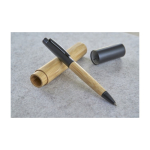 Stylo en acier inoxydable avec poignée en bambou, encre bleue couleur noir première vue