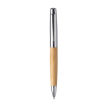 Stylo en acier inoxydable avec poignée en bambou, encre bleue couleur argenté cinquième vue