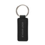 Porte-clés en simili cuir avec anneau métallique couleur noir avec zone d'impression