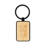 Porte-clés en bambou bordure et attache métallique noire couleur noir avec zone d'impression