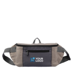 Ceinture banane tricolore en polyester avec poche avant et supérieure couleur taupe avec zone d'impression