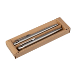 Set de 2 stylos roller en acier inoxydable, encre bleue couleur argenté troisième vue