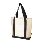 Sac en RPET avec fermeture éclair sur le dessus et poche avant couleur beige troisième vue
