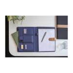 Portefeuille en RPET fermeture métallique et simili cuir, format A4 couleur bleu troisième vue