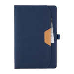 Carnet avec couverture rigide en RPET et feuilles lignées, format A5 couleur bleu cinquième vue