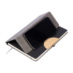 Carnet couverture pliable et support téléphone, feuilles lignées A5 couleur gris huitième vue