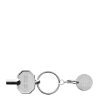 Porte-clés en zinc recyclé avec clé de radiateur et jeton de chariot couleur argenté avec zone d'impression
