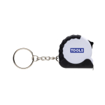 Porte-clés en plastique recyclé et acier avec mètre ruban de 1M couleur blanc vue avec logo