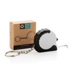 Porte-clés en plastique recyclé et acier avec mètre ruban de 1M couleur blanc vue avec boîte