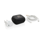 Kit de charge pour téléphones et autres appareils avec étui couleur noir vue avec logo