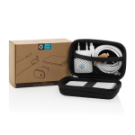 Kit de charge 3 pièces en plastique recyclé avec powerbank 5 000 mAh couleur noir vue avec boîte