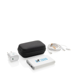 Kit de charge 3 pièces en plastique recyclé avec powerbank 5 000 mAh couleur noir avec zone d'impression