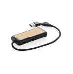 Hub USB en plastique recyclé et bambou avec 4 ports et câble double couleur noir