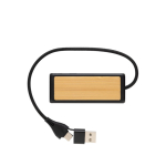 Hub USB en plastique recyclé et bambou avec 4 ports et câble double couleur noir deuxième vue