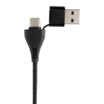 Hub USB en plastique recyclé et bambou avec 4 ports et câble double couleur noir quatrième vue