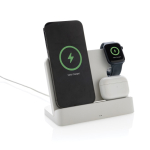 Support de charge sans fil en plastique recyclé pour 3 appareils couleur blanc deuxième vue