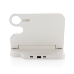 Support de charge sans fil en plastique recyclé pour 3 appareils couleur blanc quatrième vue