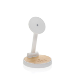 Chargeur magnétique sans fil en plastique recyclé et bambou 2 en 1 couleur blanc avec zone d'impression