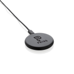 Chargeur magnétique sans fil en plastique recyclé et bambou 3 en 1 couleur noir vue avec logo