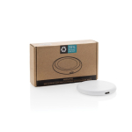 Chargeur magnétique sans fil en plastique recyclé et bambou 3 en 1 couleur blanc deuxième vue avec boîte