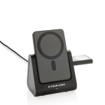 Chargeur sans fil en plastique recyclé avec support de charge 3 en 1 couleur noir avec zone d'impression