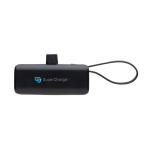 Powerbank en plastique recyclé avec câble style poignée de 3 000 mAh couleur noir vue avec logo