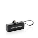 Powerbank en plastique recyclé avec câble style poignée de 3 000 mAh couleur noir avec zone d'impression