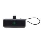 Batterie externe avec connecteur lightning et divers ports 3 000 mAh couleur noir vue avec logo