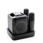 Set de karaoké en plastique recyclé avec micros et haut-parleur de 5W couleur noir avec zone d'impression