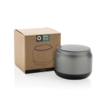 Haut-parleur sans fil en plastique recyclé avec microphone de 3W couleur gris deuxième vue avec boîte