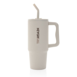 Bouteille isotherme en acier inoxydable recyclé avec paille de 900 ml couleur beige vue avec logo