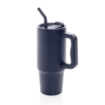Bouteille isotherme en acier inoxydable recyclé avec paille de 900 ml couleur bleu marine
