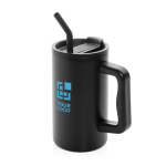 Tasse isotherme élégante en acier inoxydable recyclé de 800 ml couleur noir avec zone d'impression
