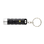 Lampe de poche avec porte-clés plastique recyclé 3 modes d'éclairage couleur noir vue avec logo
