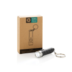 Lampe de poche avec porte-clés plastique recyclé 3 modes d'éclairage couleur noir vue avec boîte