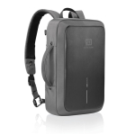 Sac à dos antivol en RPET convertible en mallette pour PC 16” vue avec logo
