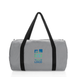 Sac de sport pliable en RPET avec pochette de rangement couleur gris avec zone d'impression