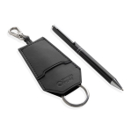 Ensemble stylo et porte-clés en similicuir et aluminium à encre bleue couleur noir