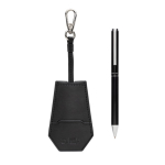 Ensemble stylo et porte-clés en similicuir et aluminium à encre bleue couleur noir deuxième vue
