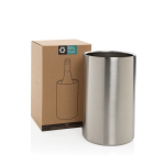 Seau à glace en acier inoxydable recyclé pour bouteilles de vin couleur argenté vue avec boîte