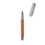 Stylo en acier inoxydable recyclé et cuir synthétique avec encre bleue couleur marron