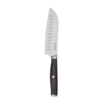 Couteau santoku en acier inoxydable recyclé et bois avec lame de 14 cm couleur argenté vue avec logo