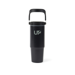 Bouteille isotherme en acier inoxydable recyclé avec poignée de 880 ml couleur noir vue avec logo