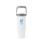 Bouteille isotherme en acier inoxydable recyclé avec poignée de 880 ml couleur blanc avec zone d'impression