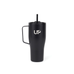 Bouteille isotherme en acier inoxydable recyclé avec paille de 800 ml couleur noir vue avec logo
