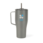 Bouteille isotherme en acier inoxydable recyclé avec paille de 800 ml couleur gris avec zone d'impression