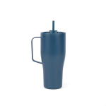 Bouteille isotherme en acier inoxydable recyclé avec paille de 800 ml couleur bleu marine